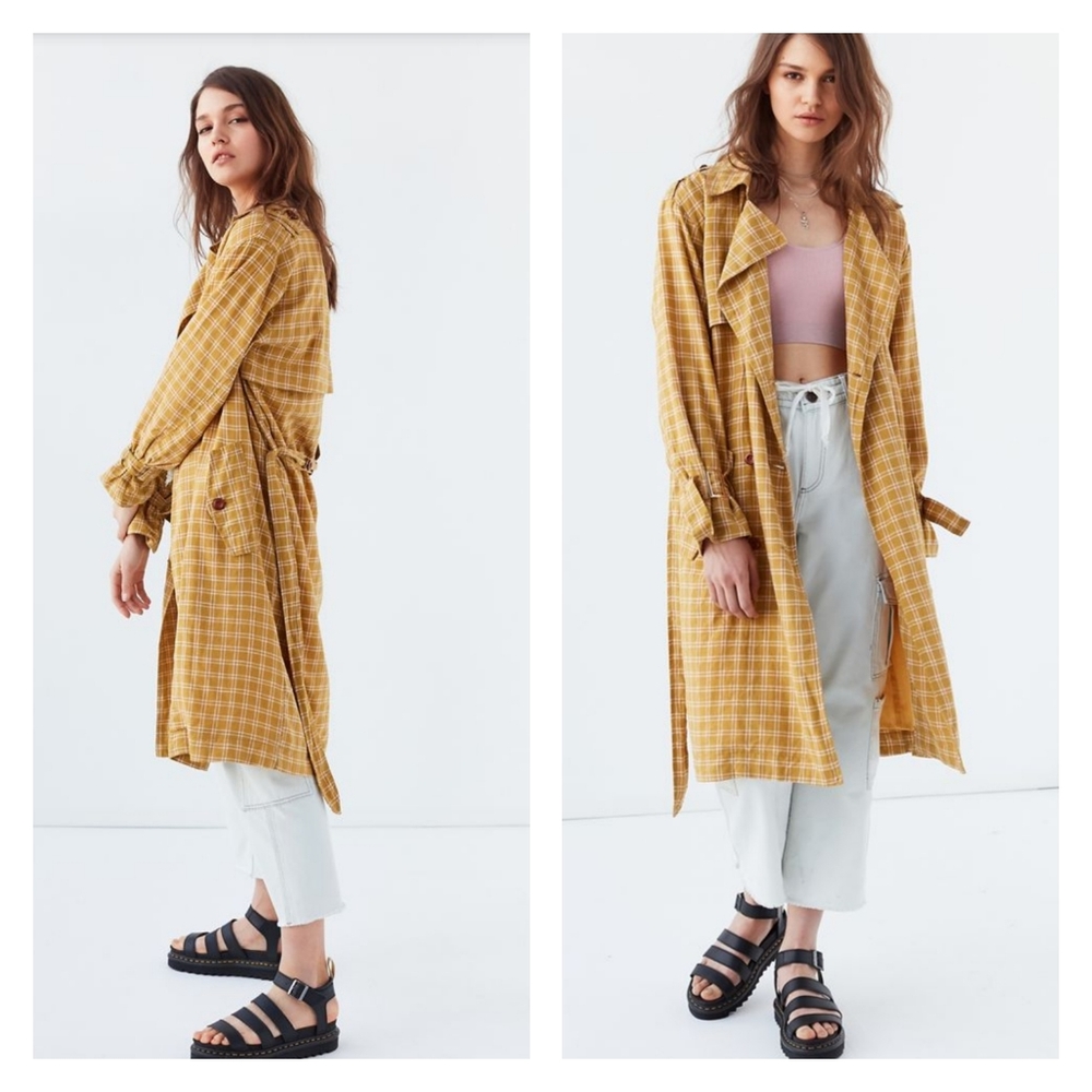 URBAN OUTFITTERS | PLAID TRENCH COAT LINEN LINED